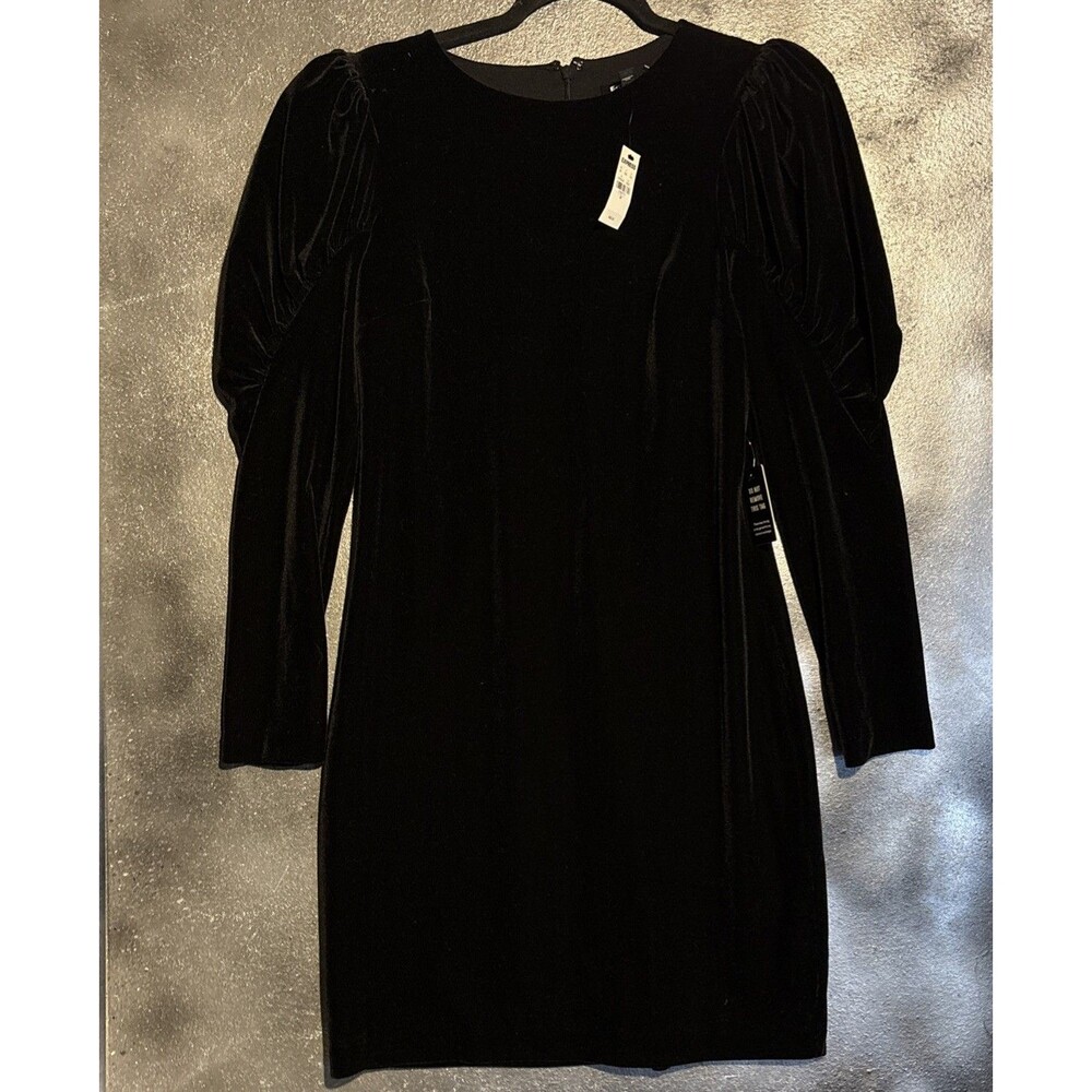 Express Balloon Sleeve black Velour Shift Dress M Whimsigoth Vintage 90s Style